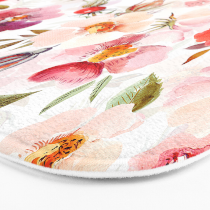 Hygge Watercolor Midsummer Dogroses Pattern  Bath Mat Gallery Image 3
