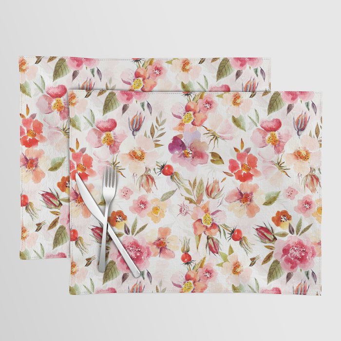 Hygge Watercolor Midsummer Dogroses Pattern  Placemat Gallery Image 1