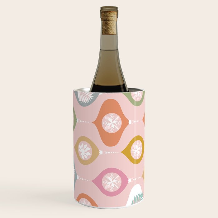 Retro Christmas Baubles Pattern on Pastel Pink Wine Chiller Gallery Image 3
