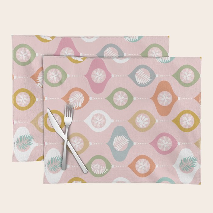 Retro Christmas Baubles Pattern on Pastel Pink Placemat Gallery Image 1