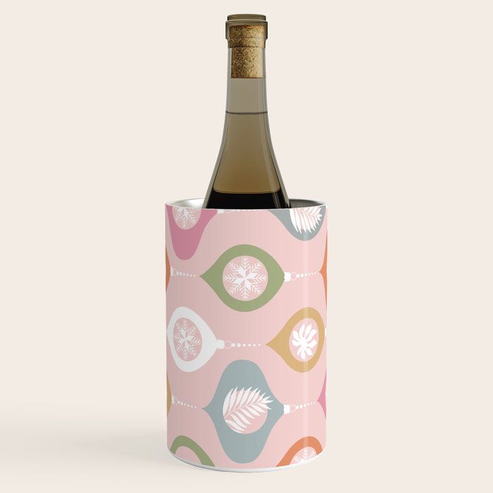 Retro Christmas Baubles Pattern on Pastel Pink Wine Chiller Gallery Image 1