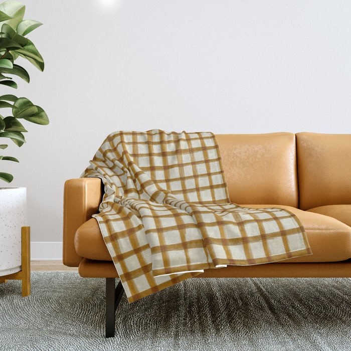 Spring Cottage Gingham - Vintage Yellow Throw Blanket Gallery Image 1