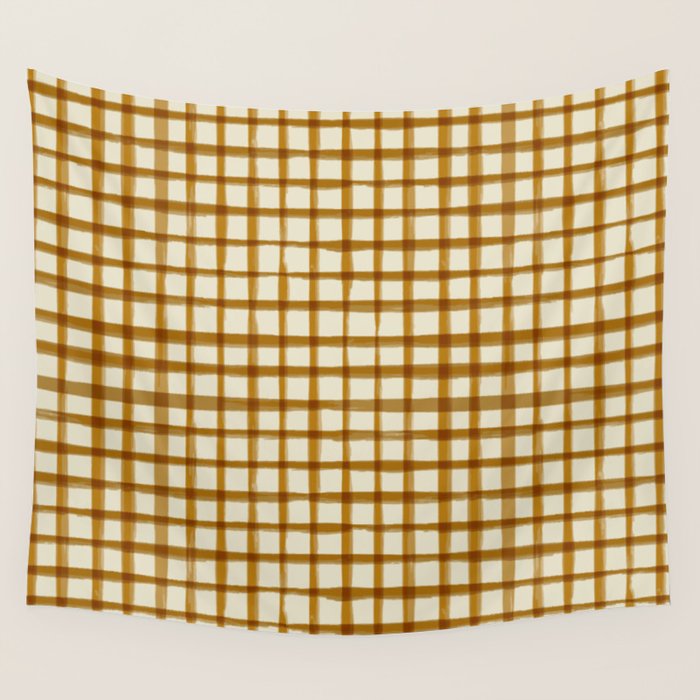 Spring Cottage Gingham - Vintage Yellow Wall Tapestry Gallery Image 1