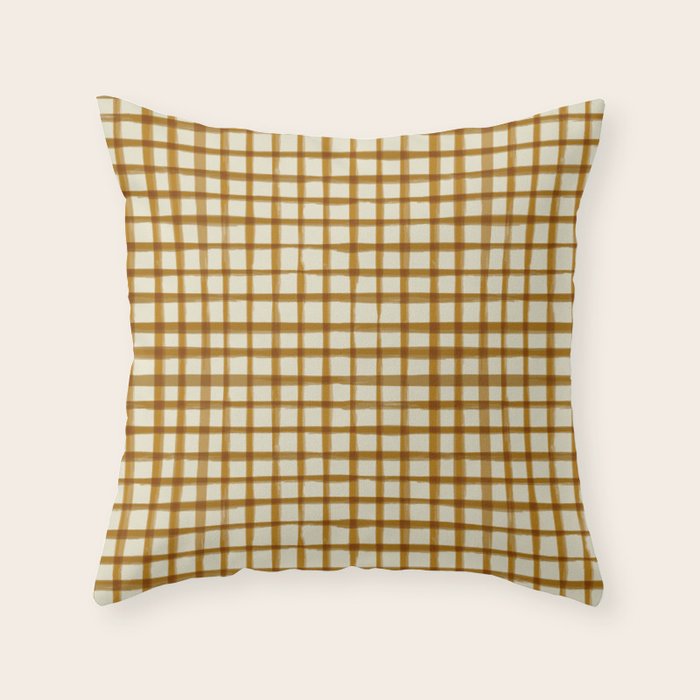 Spring Cottage Gingham - Vintage Yellow Throw Pillow Gallery Image 1