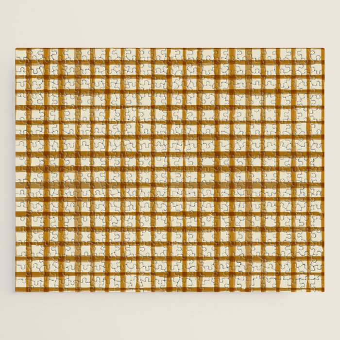 Spring Cottage Gingham - Vintage Yellow Jigsaw Puzzle Gallery Image 1