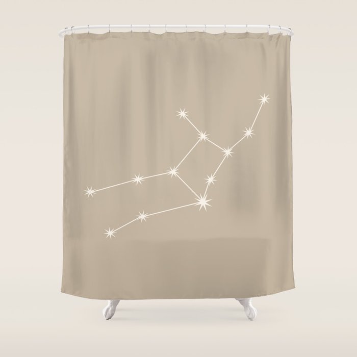 Virgo Zodiac Star Constellation Line Art Beige Shower Curtain Gallery Image 1