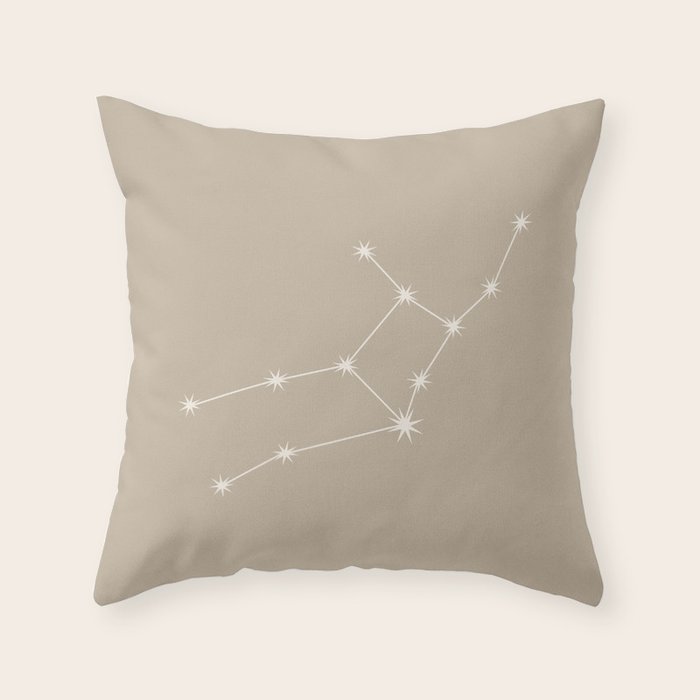 Virgo Zodiac Star Constellation Line Art Beige Throw Pillow Gallery Image 1