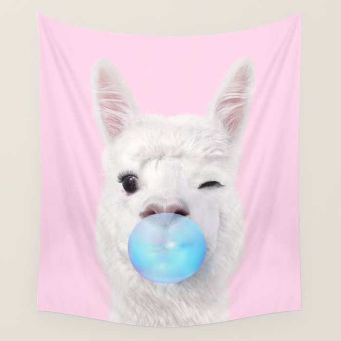 BUBBLEGUM LLAMA Wall Tapestry Gallery Image 1