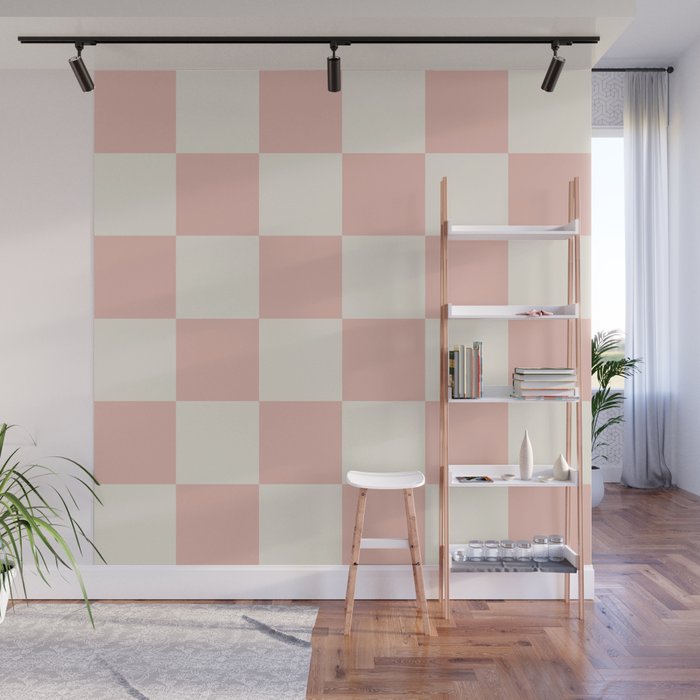 Checkered (Pink Cream) Wall Mural Gallery Image 1