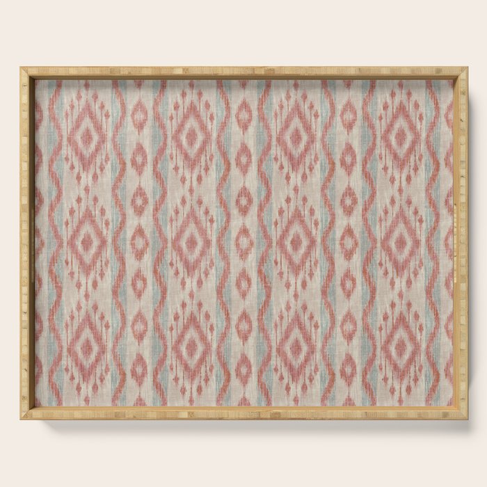Coastal Ikat Stripe - dusky blue and pink Serving Tray Gallery Image 1