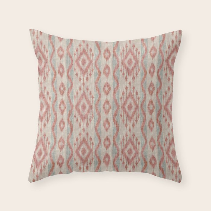Coastal Ikat Stripe - dusky blue and pink Throw Pillow Gallery Image 1