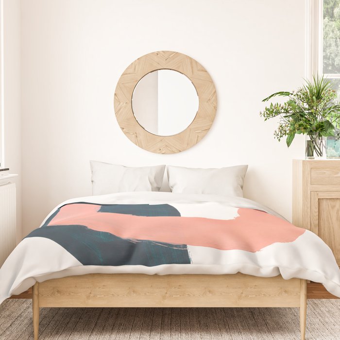 Mid Century Modern Abstract Minimalist Shapes Teal Blue Salmon Pink Duvet Cover Gallery Image 3