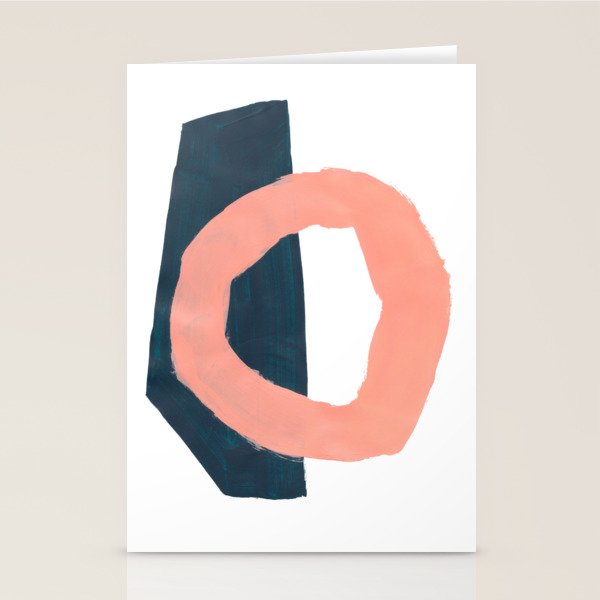 Mid Century Modern Abstract Minimalist Shapes Teal Blue Salmon Pink Stationery Card Gallery Image 2