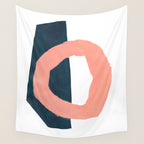 Mid Century Modern Abstract Minimalist Shapes Teal Blue Salmon Pink Wall Tapestry Gallery Image 4