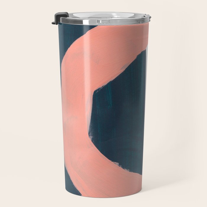 Mid Century Modern Abstract Minimalist Shapes Teal Blue Salmon Pink Travel Mug Gallery Image 3