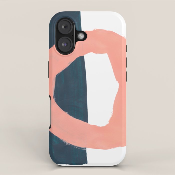 Mid Century Modern Abstract Minimalist Shapes Teal Blue Salmon Pink iPhone Case Gallery Image 1