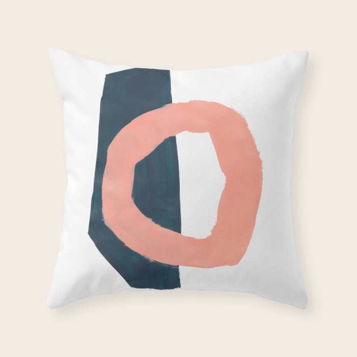 Mid Century Modern Abstract Minimalist Shapes Teal Blue Salmon Pink Throw Pillow Gallery Image 6
