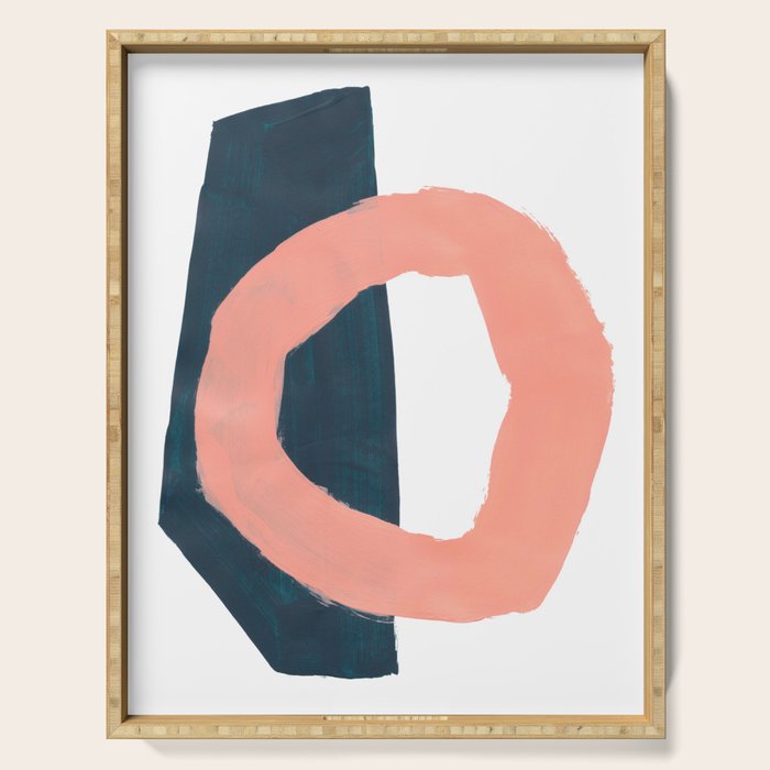 Mid Century Modern Abstract Minimalist Shapes Teal Blue Salmon Pink Serving Tray Gallery Image 1