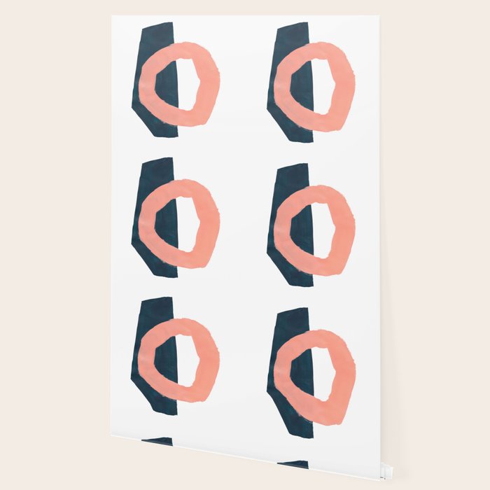 Mid Century Modern Abstract Minimalist Shapes Teal Blue Salmon Pink Wallpaper Gallery Image 2