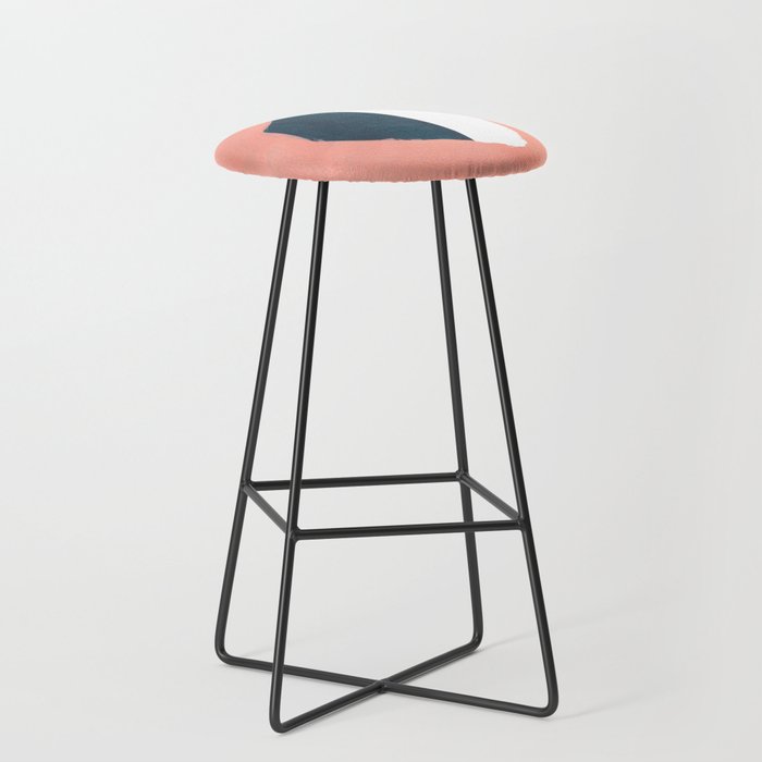 Mid Century Modern Abstract Minimalist Shapes Teal Blue Salmon Pink Stool Gallery Image 1