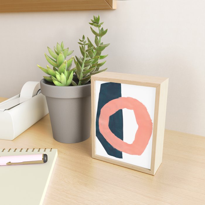 Mid Century Modern Abstract Minimalist Shapes Teal Blue Salmon Pink Mini Art Print Gallery Image 2