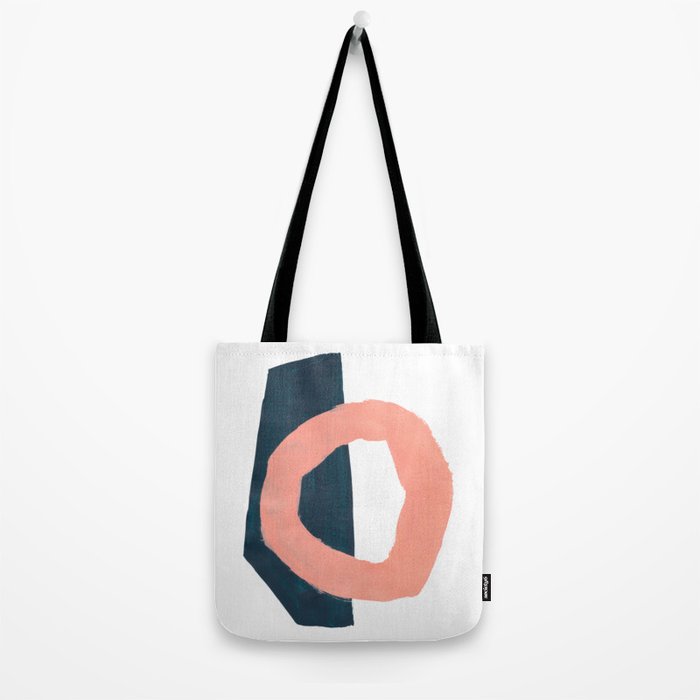 Mid Century Modern Abstract Minimalist Shapes Teal Blue Salmon Pink Tote Bag Gallery Image 2