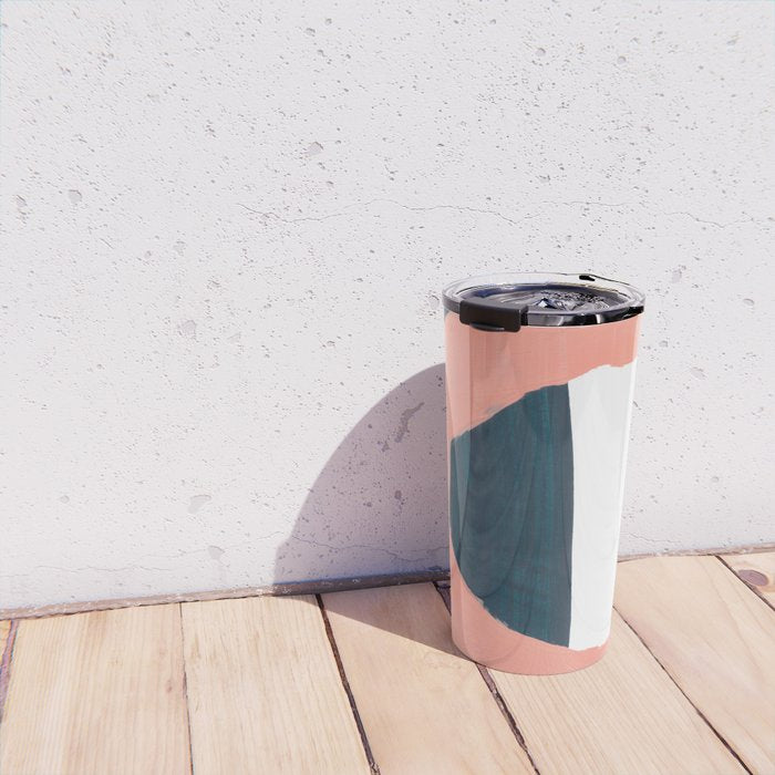 Mid Century Modern Abstract Minimalist Shapes Teal Blue Salmon Pink Travel Mug Gallery Image 4