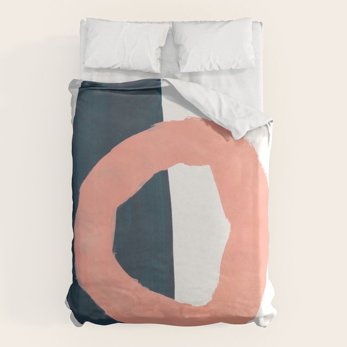 Mid Century Modern Abstract Minimalist Shapes Teal Blue Salmon Pink Duvet Cover Gallery Image 1