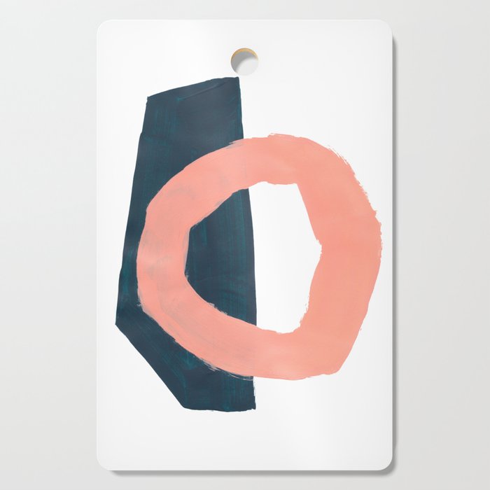 Mid Century Modern Abstract Minimalist Shapes Teal Blue Salmon Pink Cutting Board Gallery Image 1
