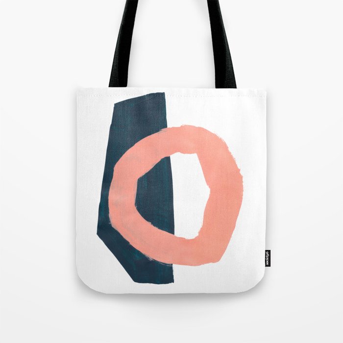 Mid Century Modern Abstract Minimalist Shapes Teal Blue Salmon Pink Tote Bag Gallery Image 1