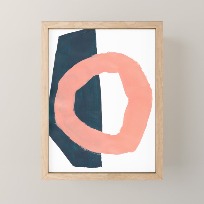 Mid Century Modern Abstract Minimalist Shapes Teal Blue Salmon Pink Mini Art Print Gallery Image 1