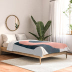 Mid Century Modern Abstract Minimalist Shapes Teal Blue Salmon Pink Comforter Gallery Image 2