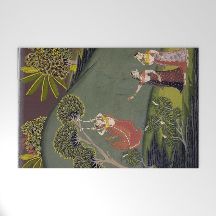 Antique Indian Painted Illustration The Swing Welcome Mat Gallery Image 1