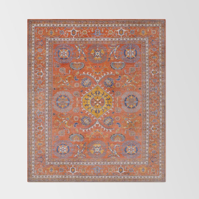 Orange Suns Suzani  Kazak Persian Rug Throw Blanket Gallery Image 2