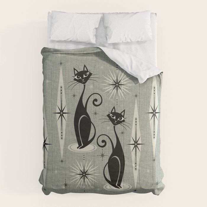Mid Century Meow Retro Atomic Cats - Gray Comforter Gallery Image 6