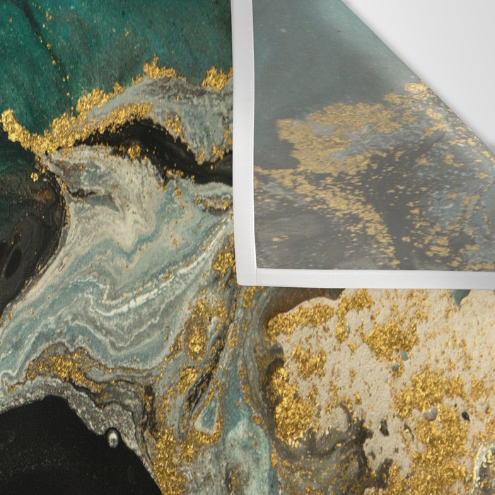 Abstract Pour Painting Liquid Marble Abstract Dark Green Painting Gold Accent Agate Stone Layers Wall Tapestry Gallery Image 3
