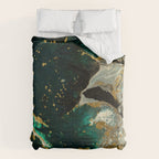 Abstract Pour Painting Liquid Marble Abstract Dark Green Painting Gold Accent Agate Stone Layers Comforter Gallery Image 6