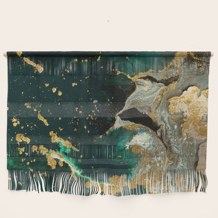 Abstract Pour Painting Liquid Marble Abstract Dark Green Painting Gold Accent Agate Stone Layers Wall Hanging Gallery Image 1