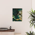 Abstract Pour Painting Liquid Marble Abstract Dark Green Painting Gold Accent Agate Stone Layers Poster Gallery Image 2