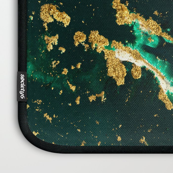 Abstract Pour Painting Liquid Marble Abstract Dark Green Painting Gold Accent Agate Stone Layers Laptop Sleeve Gallery Image 3