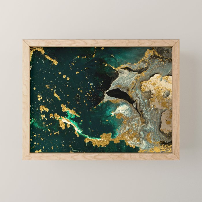 Abstract Pour Painting Liquid Marble Abstract Dark Green Painting Gold Accent Agate Stone Layers Mini Art Print Gallery Image 1
