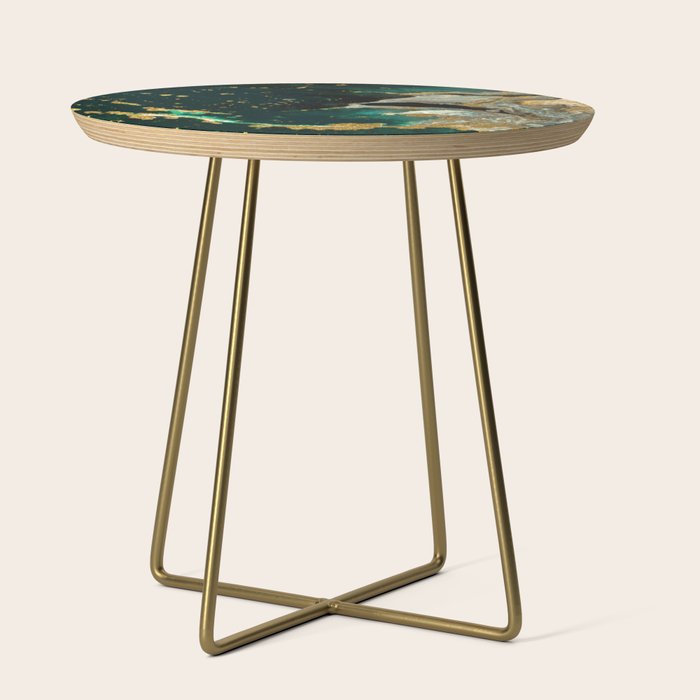 Abstract Pour Painting Liquid Marble Abstract Dark Green Painting Gold Accent Agate Stone Layers Side Table Gallery Image 1