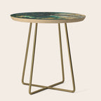 Abstract Pour Painting Liquid Marble Abstract Dark Green Painting Gold Accent Agate Stone Layers Side Table Gallery Image 1