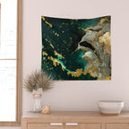 Abstract Pour Painting Liquid Marble Abstract Dark Green Painting Gold Accent Agate Stone Layers Wall Tapestry Gallery Image 2