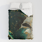 Abstract Pour Painting Liquid Marble Abstract Dark Green Painting Gold Accent Agate Stone Layers Duvet Cover Gallery Image 6