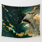 Abstract Pour Painting Liquid Marble Abstract Dark Green Painting Gold Accent Agate Stone Layers Wall Tapestry Gallery Image 4