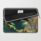 Abstract Pour Painting Liquid Marble Abstract Dark Green Painting Gold Accent Agate Stone Layers Laptop Sleeve Gallery Image 2