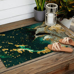 Abstract Pour Painting Liquid Marble Abstract Dark Green Painting Gold Accent Agate Stone Layers Outdoor Rug Gallery Image 2