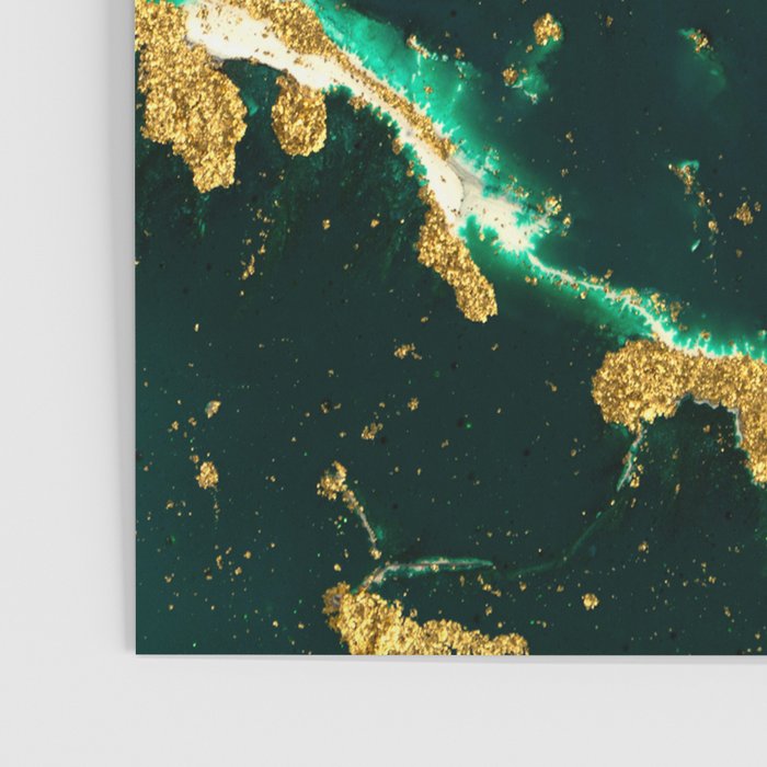 Abstract Pour Painting Liquid Marble Abstract Dark Green Painting Gold Accent Agate Stone Layers Poster Gallery Image 3
