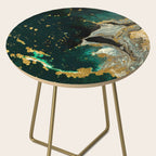 Abstract Pour Painting Liquid Marble Abstract Dark Green Painting Gold Accent Agate Stone Layers Side Table Gallery Image 2